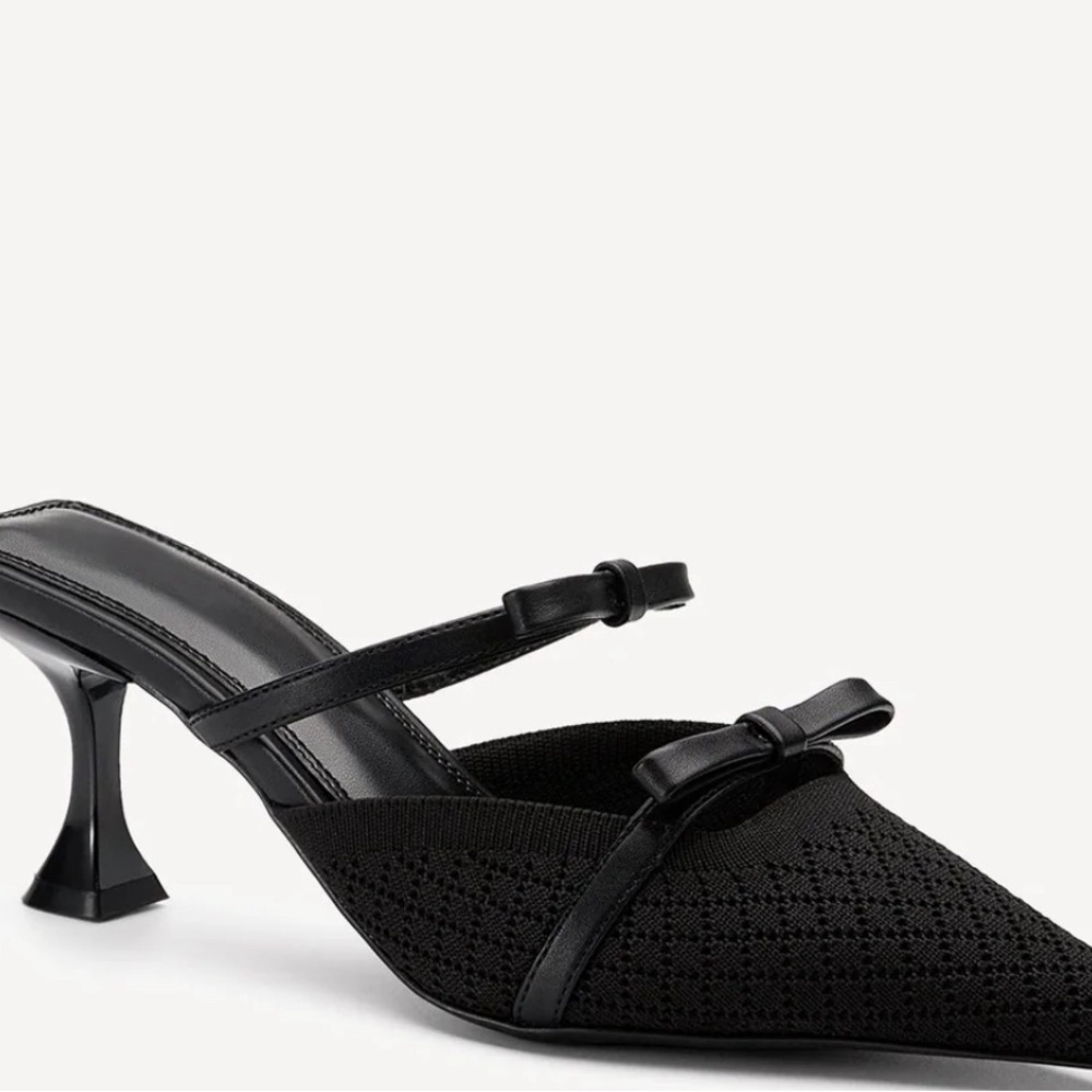 Black Pointed Toe Slingback Heels - Picture 3 of 3
